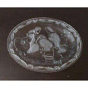 Celebrations by Mikasa Crystal Nativity Platter Plate Rejoice Collection 9X7 NEW
